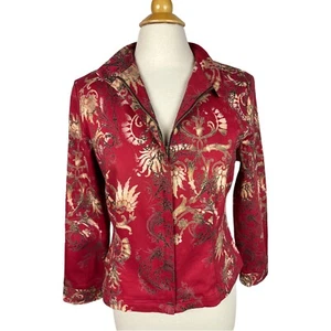 Vgt. Cynthia Max Sz M Jacket Red Tan Black Floral Abstract MADE IN USA Brass zip - Picture 1 of 7