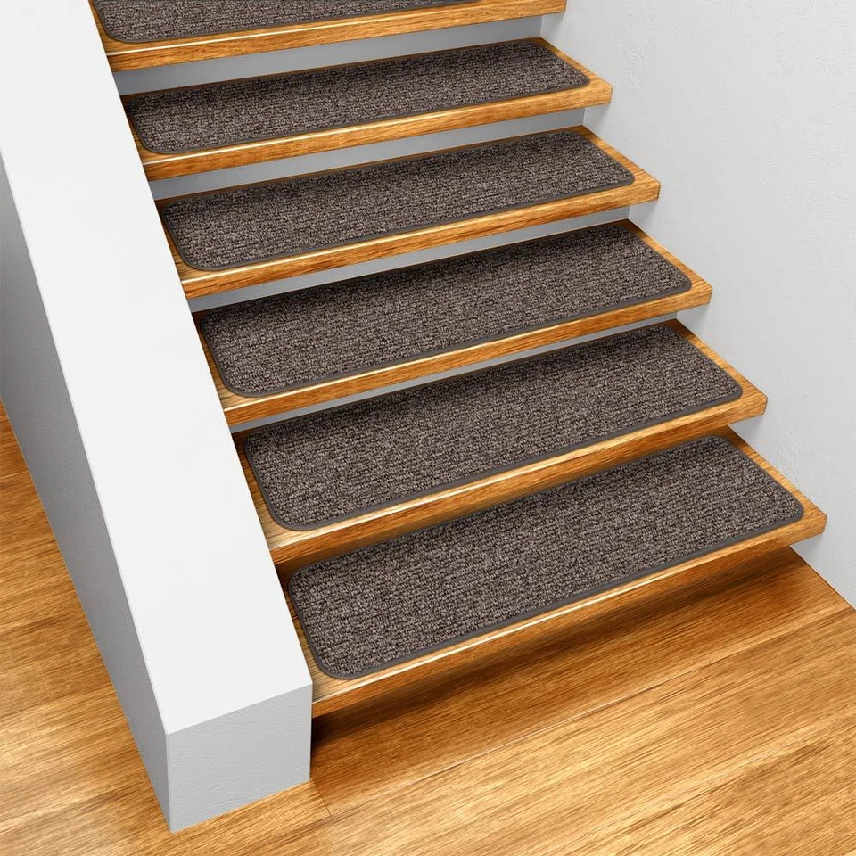 Set of 15 SKID-RESISTANT Carpet Stair Treads 8"x27" PEBBLE GRAY runner rugs