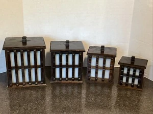 Vintage Japanese Teak Wood Nesting Storage Canisters Plastic Liners Set Of 4 🔥 - Picture 1 of 24