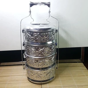 Thai Tiffin Lunch Box Food Tier Rare Vintage Aluminum Container Carrier Bento - Picture 1 of 11
