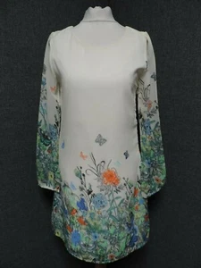 Yumi Long Sleeve Ivory Floral Print Dress UK 12 LN022 AC 09 - Picture 1 of 7