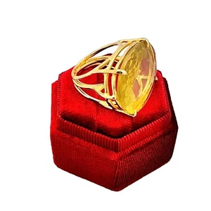 Bounkit Cocktail Ring Gr. 8 große ovale Zitronenquarz Statement Art Deco Statement - Bild 1 von 15