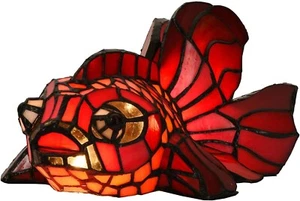 Tiffany Style Stained Glass Goldfish Table Lamp Red Handcrafted Vintage Light - Picture 1 of 10