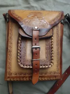 VINTAGE HAND CARVED TOOLED LEATHER HANDBAG w/ shoulder strap Made in MEXICO NEW - Picture 1 of 4