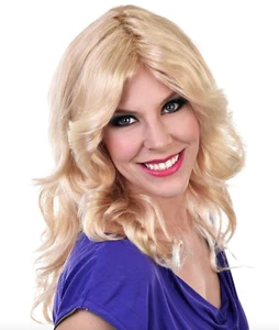 70s 80s Farrah Blonde Layered Wig Charlies Angel Fancy Dress Costume Disco - Picture 1 of 1