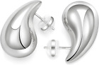 Silver Dupe Hoop Earrings For Women Hypoallergenic Lightweight Teardrop Bottega