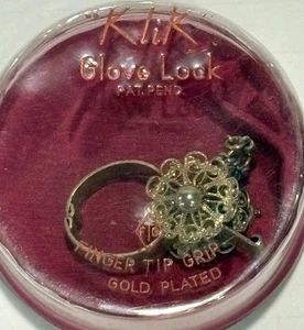 Lucchetto guanti Klik vintage grazioso placcato oro da donna ornato in contenitore originale - Foto 1 di 3