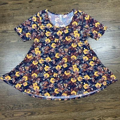 LuLaRoe Carly платье женщин средний синий оранжевый громкий ретро Hi низкий качели эластичной - Изображение 1 из 4