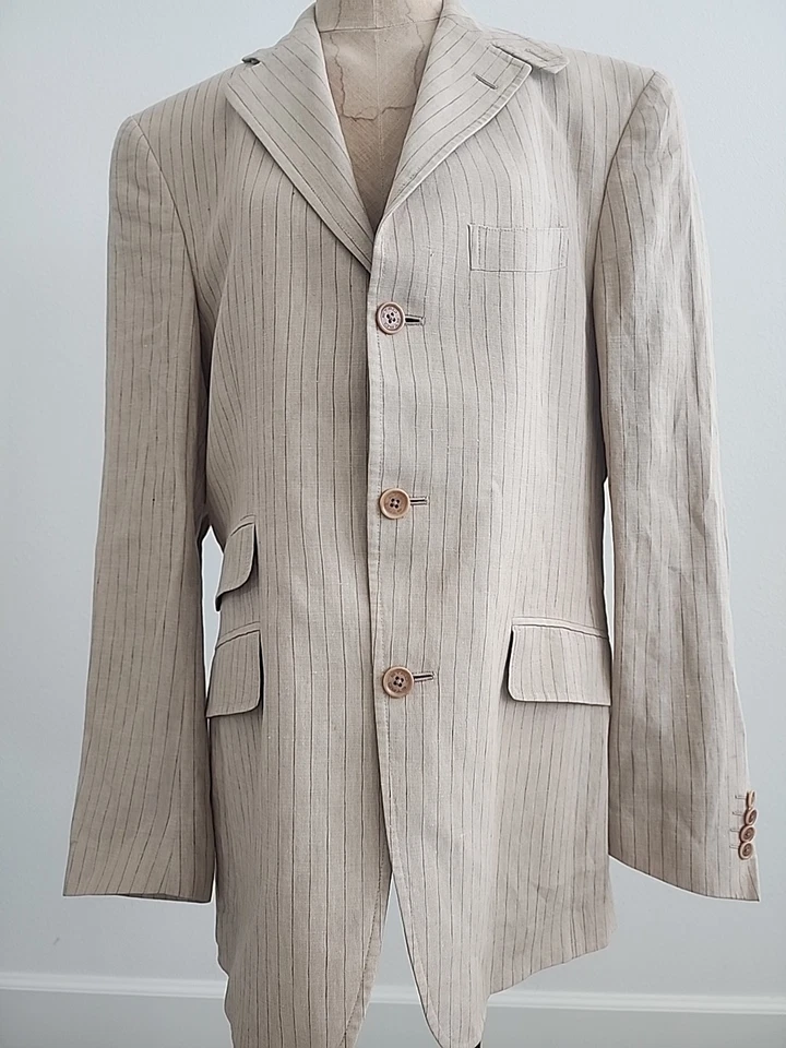 Blazer ETRO Hombres 50 IT 40 EE. UU. Lino Rayas Marrón Abrigo Deportivo Chaqueta Italia Lujo Foto 1 de 4