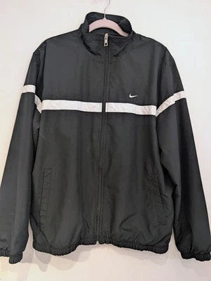 Nike Men's White Striped Lightweight Black Track Windbreaker Swoosh Jacket Sz L  - Image 1 of 4