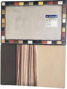 2 Same Reversible Plastic Placemats (12"x18") MULTICOLOR LINES & SQUARES, CA - Picture 1 of 15