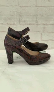 Clarks Court Shoes Size 5.5 Brown Burgundy Kendra Gaby Snake Leather Mary Jane - Picture 1 of 17