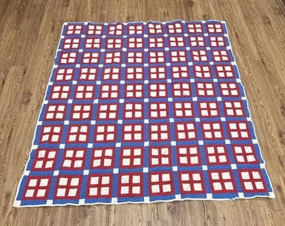 Vintage Handmade Quilt 61x69 Red/white/blue - Image 1 of 4