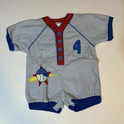 Mameluco vintage años 90 Samara Seersucker apliques de béisbol de una pieza talla 18 Mos Foto 1 de 4