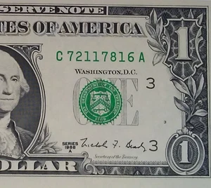1988A $1 Federal Reserve WEB Note – Philly  – PLATE #3/2 BEP Experimental UNC - Picture 1 of 3
