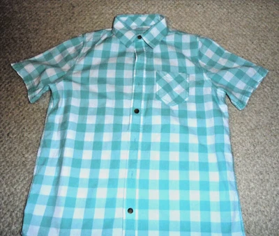 Arizona Jeans Co Boys Button Shirt Short Sleeve Size L 14/16 green & white plaid - Image 1 of 4