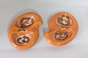 MCM USA  Ashtray Pair Orange Glazed Pottery Mid-Century Mod Yin & Yang - Picture 1 of 8