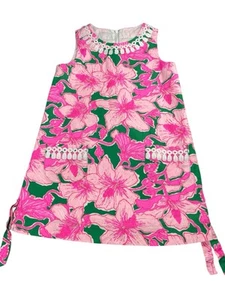 Lilly Pulitzer Dress Girl Size 6 Shift Hibis Kiss Classic Pink Floral Lined - Picture 1 of 15