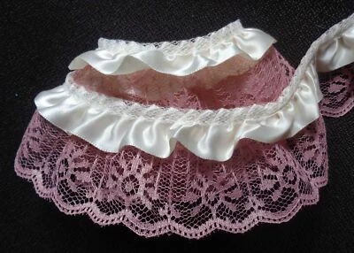 Satin Floral Ruffle Lace Trim 2 inch wide select color/price per yard - Image 1 of 2