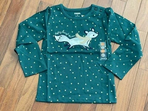 New Gymboree Girls Dashing Through the Snow Spruce Green Fox Top Shirt Size 4 4T - Picture 1 of 7