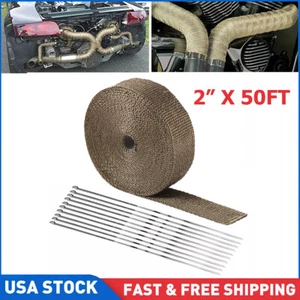 2" x50ft Roll Titanium Header Turbo Pipe Manifold Exhaust Heat Wrap Tape 10 Ties - Picture 1 of 14