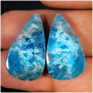28.00Cts. Natural Top Quality Blue Apatite Pair Pear Cabochon Loose Gemstone - Picture 1 of 3