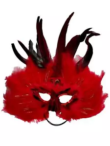 Disfraz de mascarada de pluma roja brillo baile máscara de graduación - Imagen 1 de 3