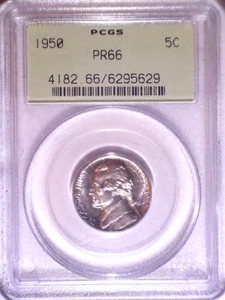 1950 PCGS PR66 Proof Jefferson Nickel - 5C - Five Cents - Old Green Holder - Picture 1 of 2
