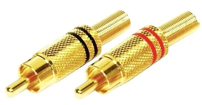 PACCS 2x Cinch Metall Stecker Rot & Schwarz male vergoldet Chinch Cynch RCA löten ADM