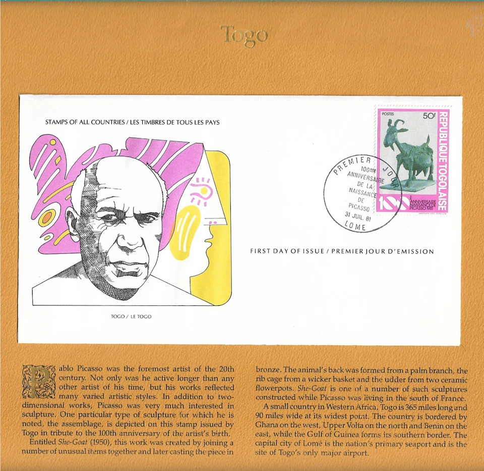 Togo 1981 First Day of Issue She-Goat by Picasso 50f 1x Authenticated 12-355 - Image 1 of 4