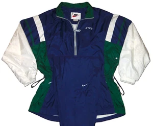 VTG 90's NIKE WMNS OG WINDBREAKER (NAVY/ WHT/ GRN) SUIT JACKET W/PANTS M (8-10) - Picture 1 of 5