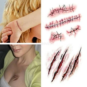 10PCS NEW AU Scar Tattoo Halloween Temp Tatoos sewn up injury wound scab tattoos - Picture 1 of 9