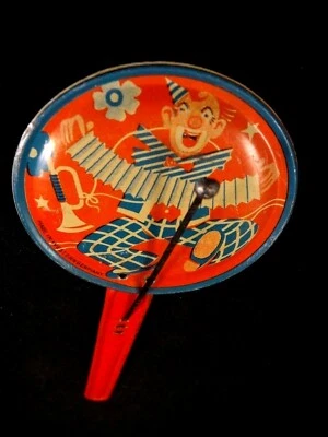 Ancien jouet musical hochet tôle clown accordéon trompette cirque W.Germany 1950 - Photo 1/4