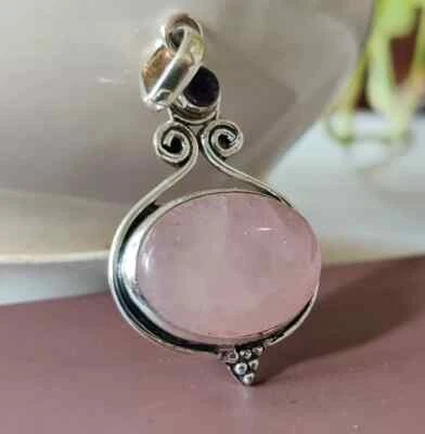 Lush Quarzo Rosa, Ametista Gemma 925 Argento Sterling Fatto a Mano Ciondolo S-43 - Immagine 1 di 4