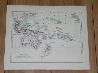 MAPA ANTIGUO DE OCEANÍA AUSTRALIA 1906 NUEVA ZELANDA GUAM MAURICIO ISLAS CANARIAS Foto 1 de 4
