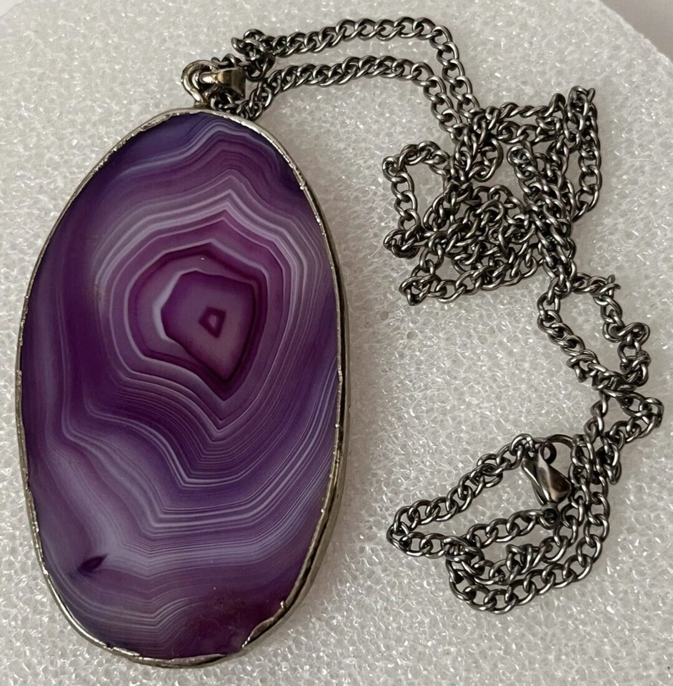 Collar Colgante Tono Plata Ágata Lisa Remolino Lavanda Púrpura Foto 1 de 4