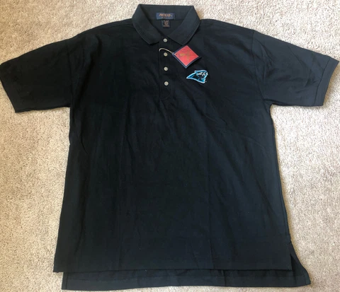 Carolina Panthers NFL Antigua 4-Button Golf Polo Men's Size L Short Sleeves Cover