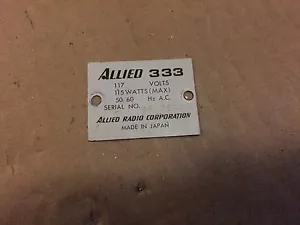 PLACA DE IDENTIFICACIÓN TRASERA Allied Knight 333 - Piezas de receptor de tubo vintage - Imagen 1 de 3
