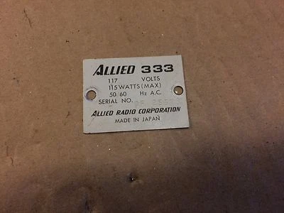 PLACA INSIGNIA IDENTIFICACIÓN TRASERA Allied Knight 333 - Piezas Receptor Tubo Vintage Foto 1 de 3