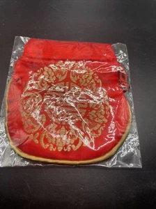 Asian Bag 2 Sided Embroidery Red Chinese Drawstring Pouch With Tassels 5”x4.5” - Picture 1 of 6