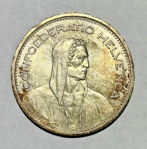 1951-B SWITZERLAND 5 Francs Silver Coin William Tell Almost Uncirculated (AU) - Picture 1 of 2