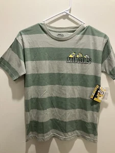 Boys T Shirt Size Large (10-12) Minions Green Striped Short Sleeve New - Picture 1 of 6