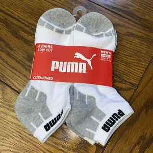 Puma 6 Pack Low Cut Cushioned Sportstyle Mens Shoe Size 8-12 Large White NWT - Picture 1 of 4
