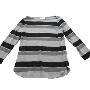 Liz Claiborne Women's T-shirt Black & White Knit Striped long Sleeve Size Med - Picture 1 of 7