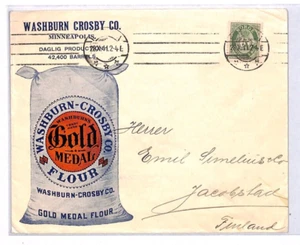 USA ADVERT Cover USED *NORWAY* 1911 WASHBURN FLOUR Illustrated Finland YX368 - Picture 1 of 12