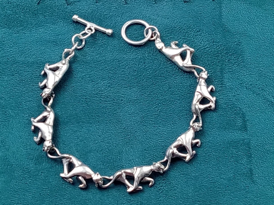 ¿León de montaña, jaguar, león de plata esterlina? Pulsera de eslabones: 8,25" Foto 1 de 4
