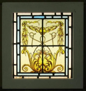 VIDRIERA CON PLOMO INGLÉS ANTIGUO Panel pintado a mano con borde 14 "x 15" - Imagen 1 de 3