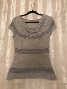 Blue Grey Cowl Neck Top Striped Size 10/12 - Picture 1 of 4