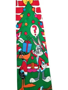 vtg 90s LOONEY TUNES CHRISTMAS SILK NECKTIE Tasmanian Devil Bugs Bunny Tweety... - Picture 1 of 6