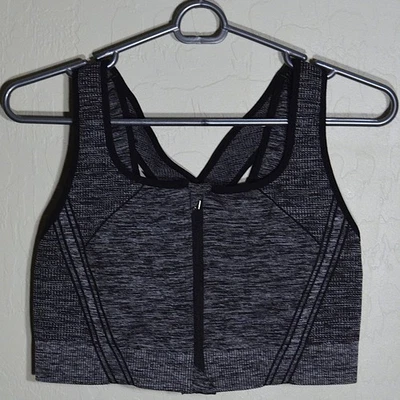 Avia Sports Bra Sz XL Gray & Black Front Zip & Hook Racerback Wireless Seamless - Image 1 of 4